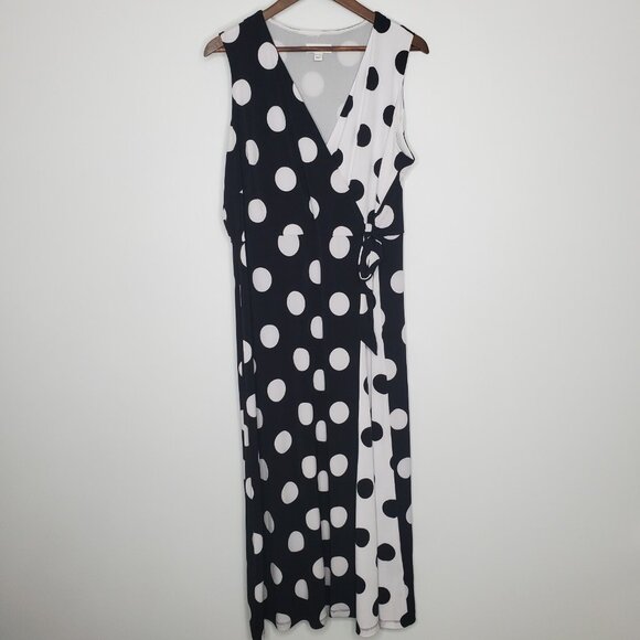Susan Graver Dresses & Skirts - Susan Graver Womens Pollka Dot Liquid Knit Faux-Wrap Maxi Dress Size XL Petite